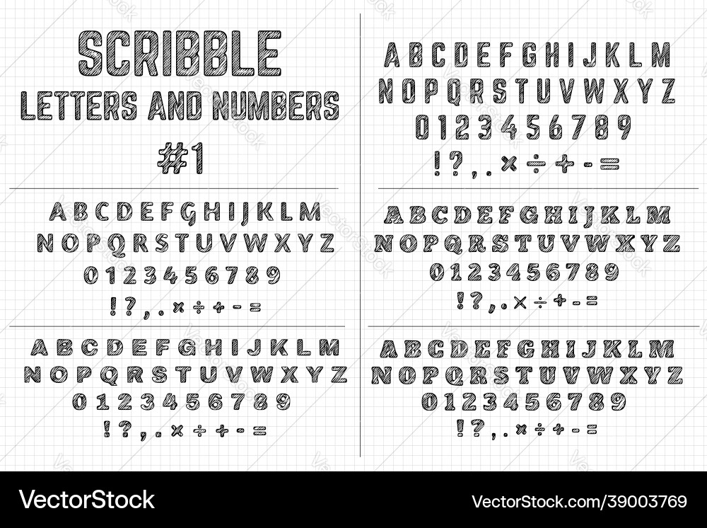 Scribble letters and numbers five sets Scribble letters and numbers five sets vector image