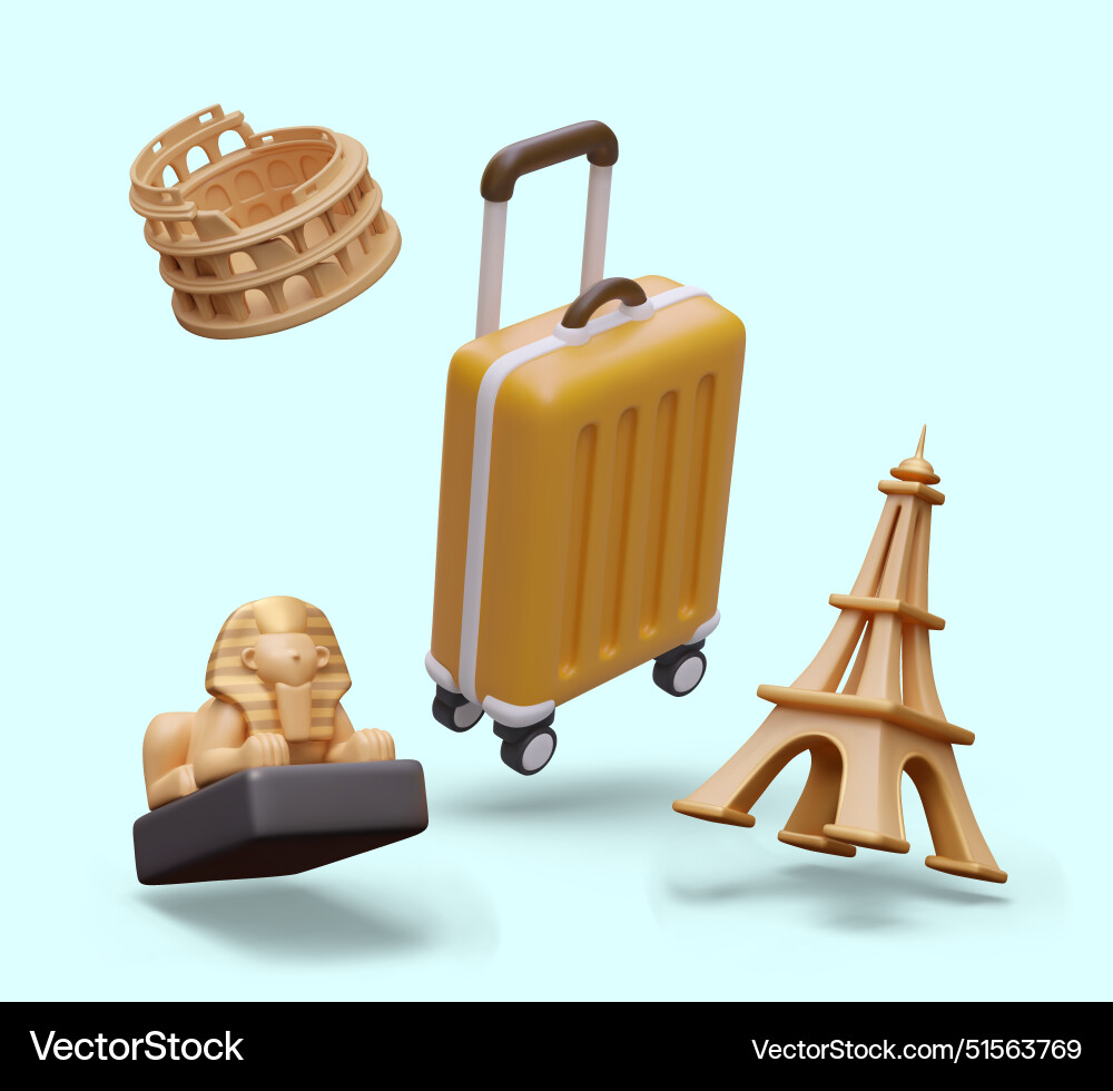 Set of realistic objects for tourism concepts Set of realistic objects for tourism concepts vector image