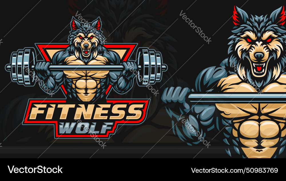 Wolf Fitness oder Fitness-Studio-Design Hebestange Wolf Fitness oder Fitness-Studio-Design Hebestange vektorbild