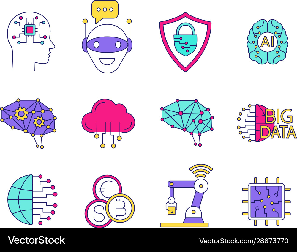 Artificial intelligence color icons set Artificial intelligence color icons set vector image
