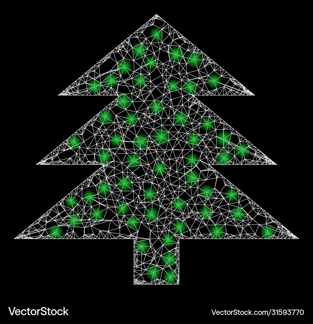 Bright web mesh fir tree with glare spots Bright web mesh fir tree with glare spots vector image