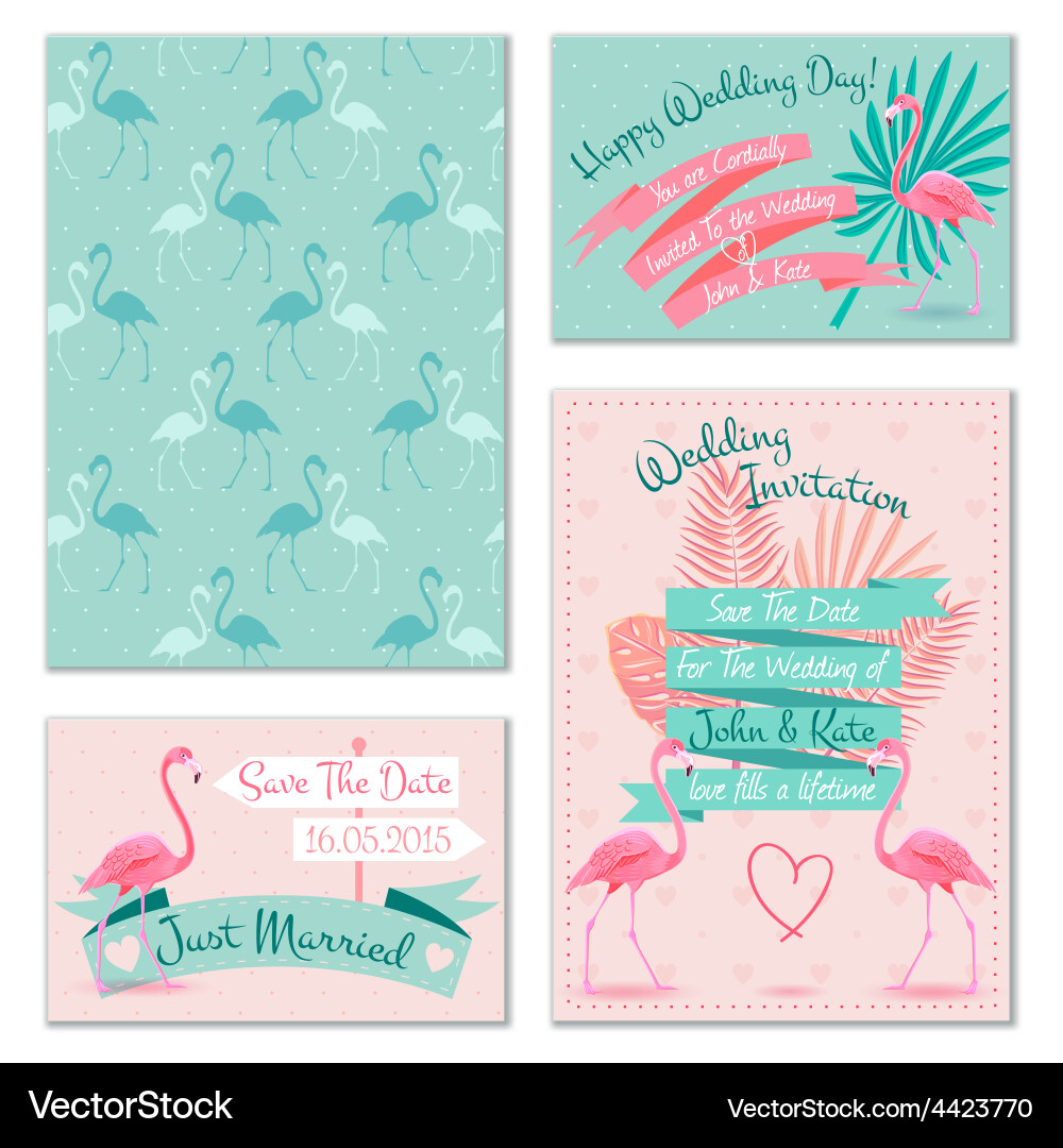 Flamingo Wedding Invitation Cards vector image