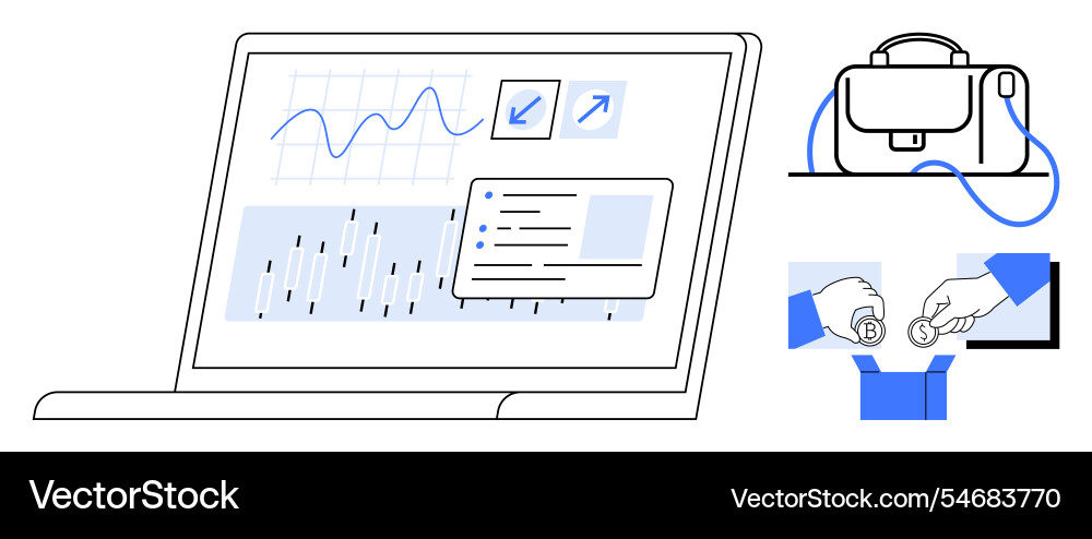 Laptop displaying data analysis and business icons Vector Image