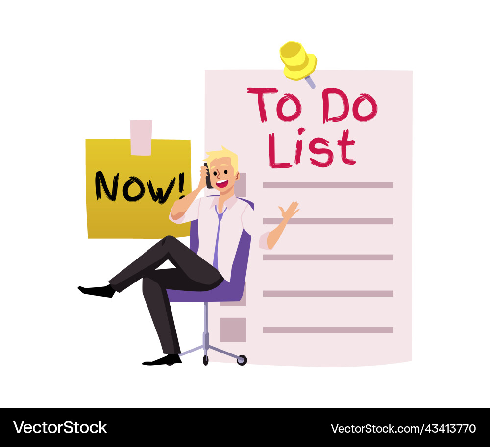 Office worker procrastinates at todo list backdrop Office worker procrastinates at todo list backdrop vector image