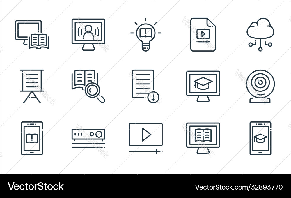 Online learning line icons linear set quality Online learning line icons linear set quality vector image
