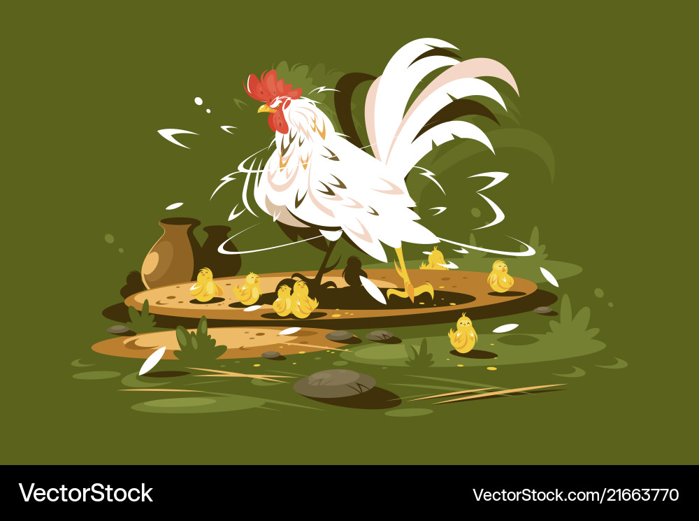 Rooster with yellow chickens vector image