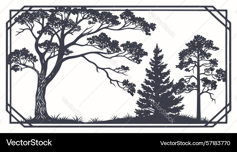 Rustic tree pine forest border scene design vector image