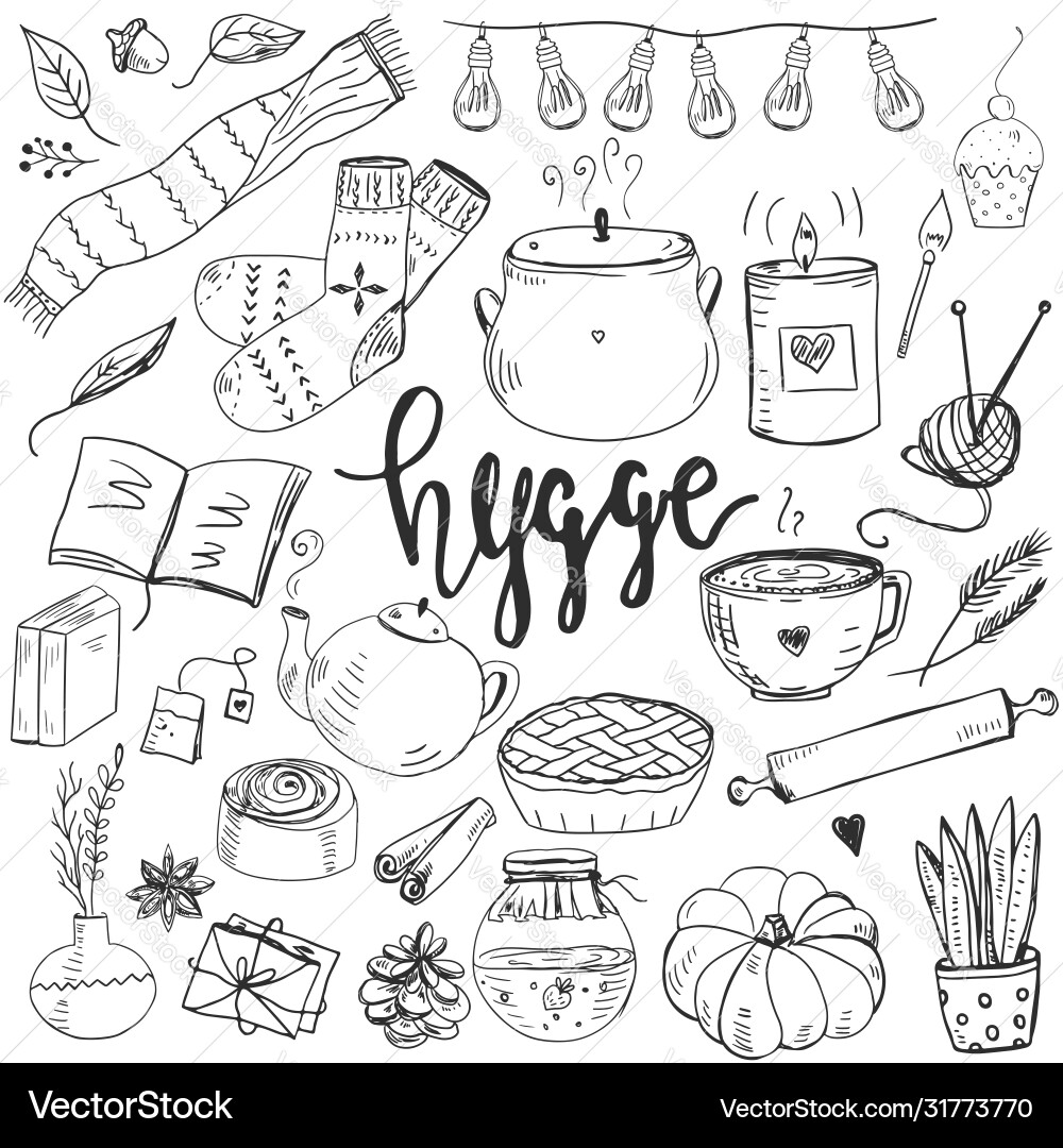 Set hand drawn cute elements for making cosy Set hand drawn cute elements for making cosy vector image