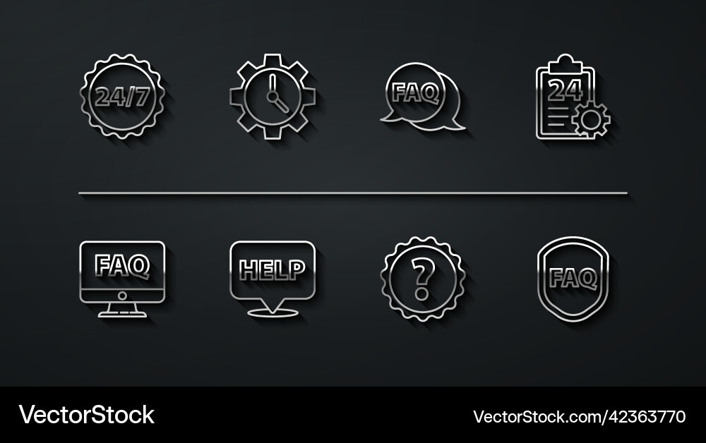 Set line clock 24 hours computer monitor and faq Set line clock 24 hours computer monitor and faq vector image
