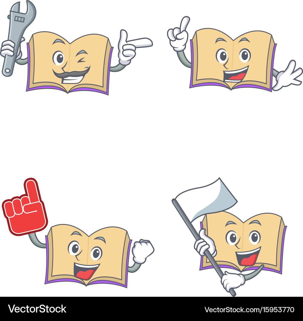 Set of open book character with mechanic foam vector image
