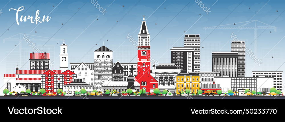 Turku finland city skyline with color buildings Turku finland city skyline with color buildings vector image