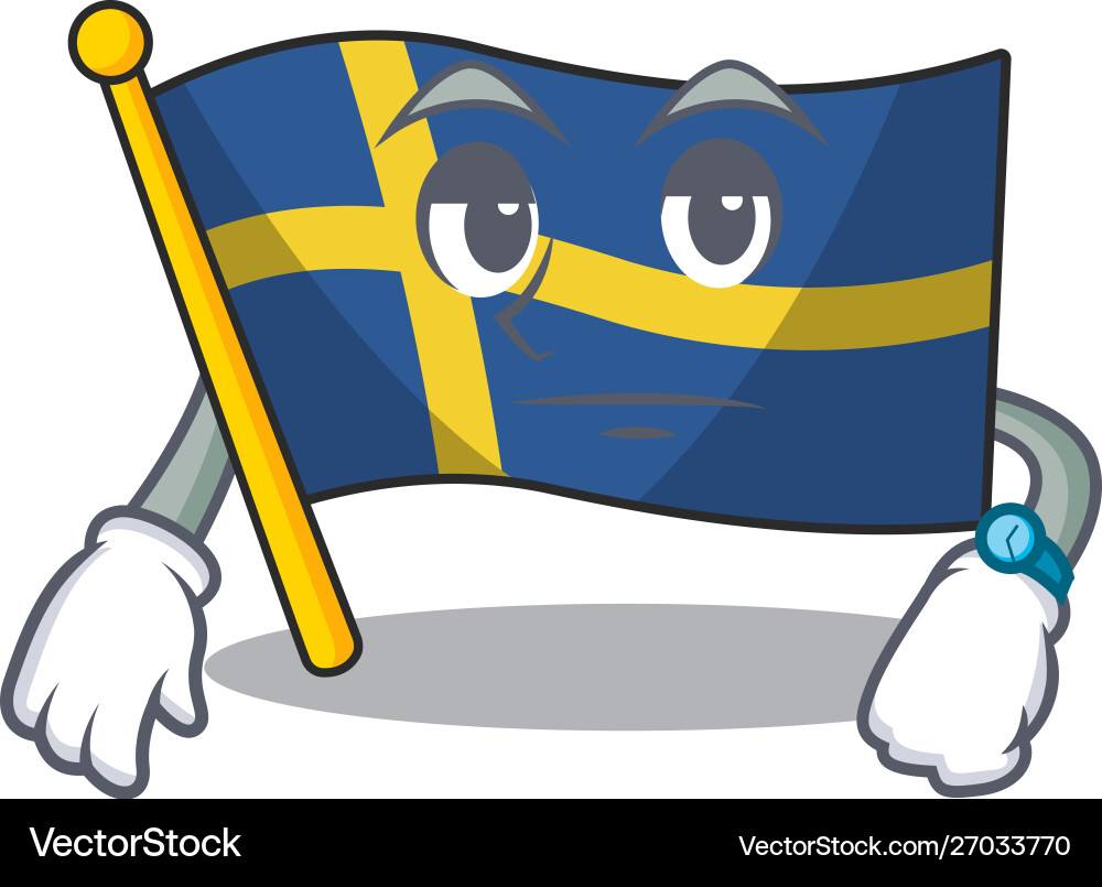 Waiting swede flags flutter on character pole vector image