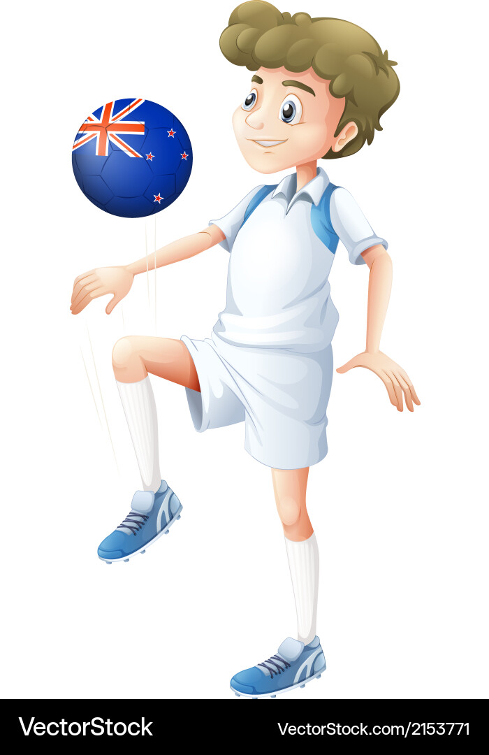 A boy using the ball designed with flag of new vector image
