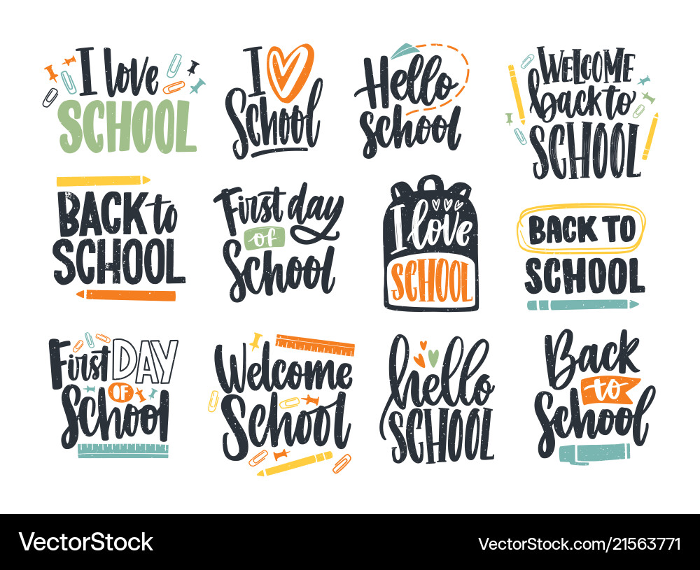 Back to School Phrases - Handwritten Script Vector Image