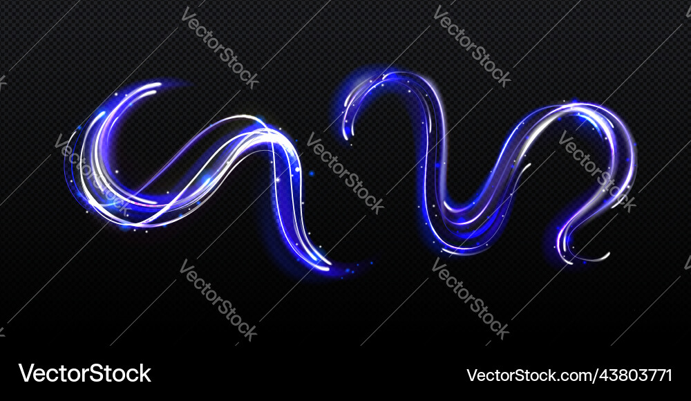 Blue neon light trails magic shiny lines Blue neon light trails magic shiny lines vector image