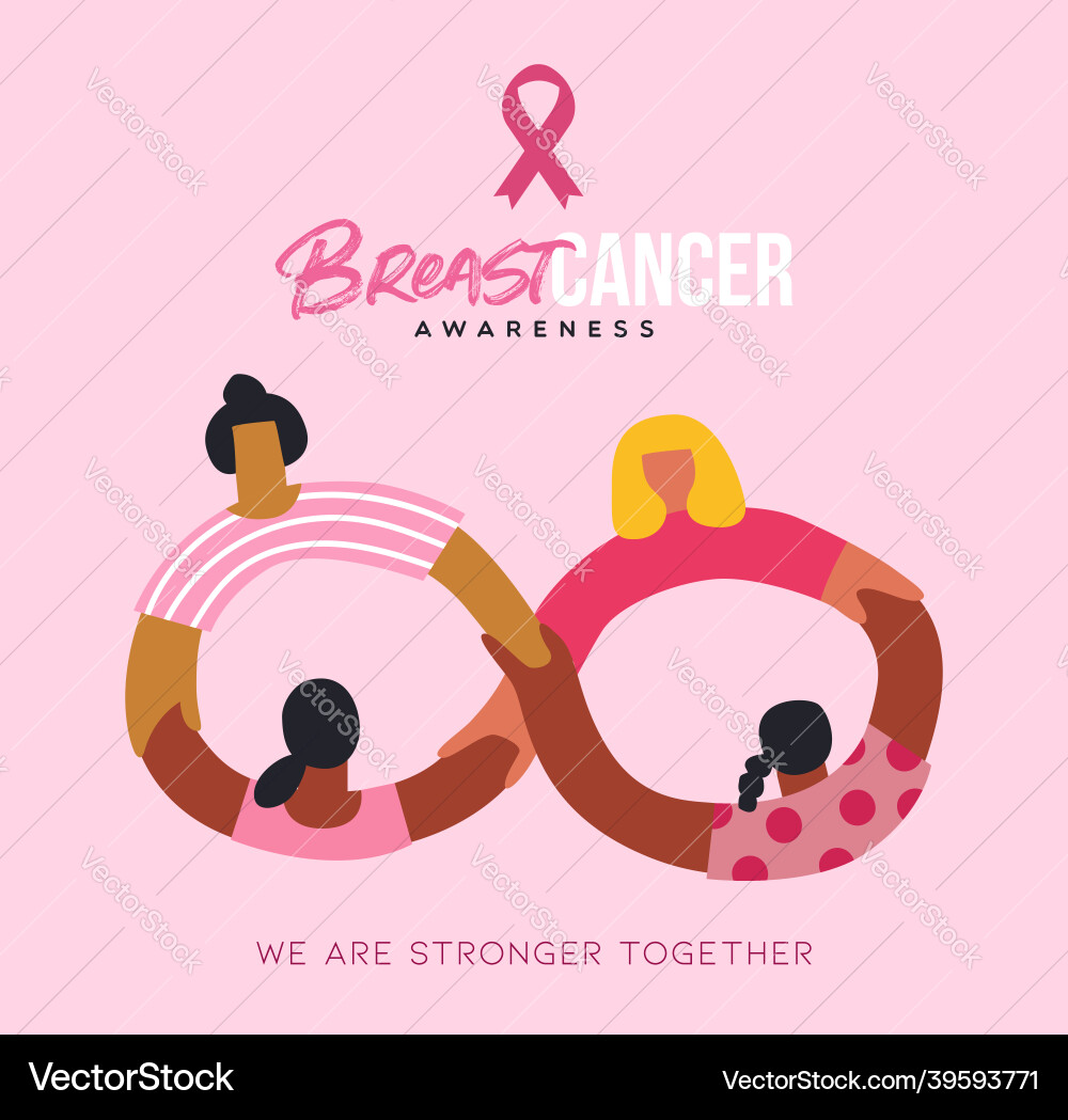 Breast cancer awareness woman friend hug card Breast cancer awareness woman friend hug card vector image