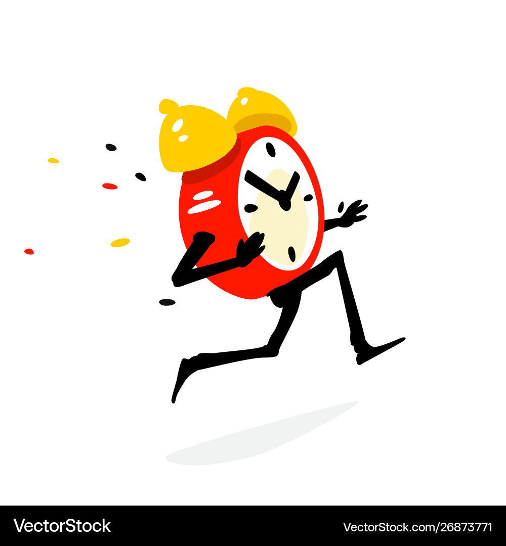 Cartoon character running alarm clock time is up Vector Image