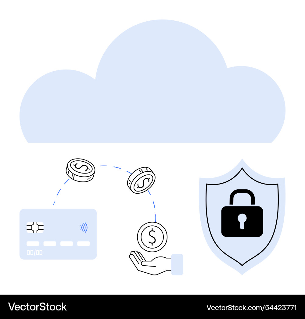 Cloud-based payment security with hands exchanging Cloud-based payment security with hands exchanging vector image
