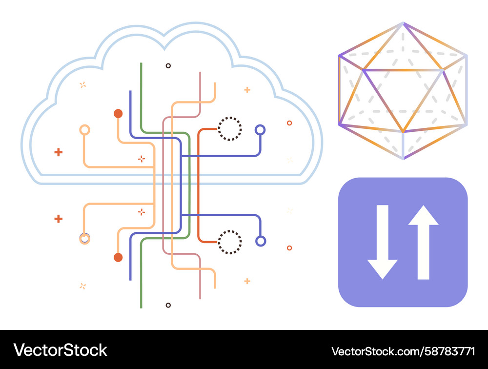 Cloud computing with data flow geometric design Vector Image