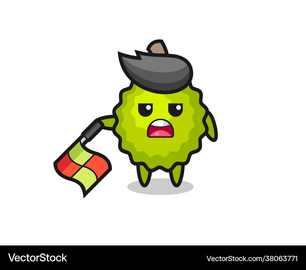 Durian character as line judge hold flag down Durian character as line judge hold flag down vector image