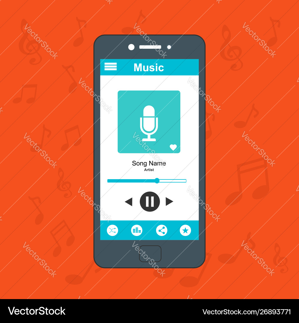 Media player application app template with flat Media player application app template with flat Vector Image