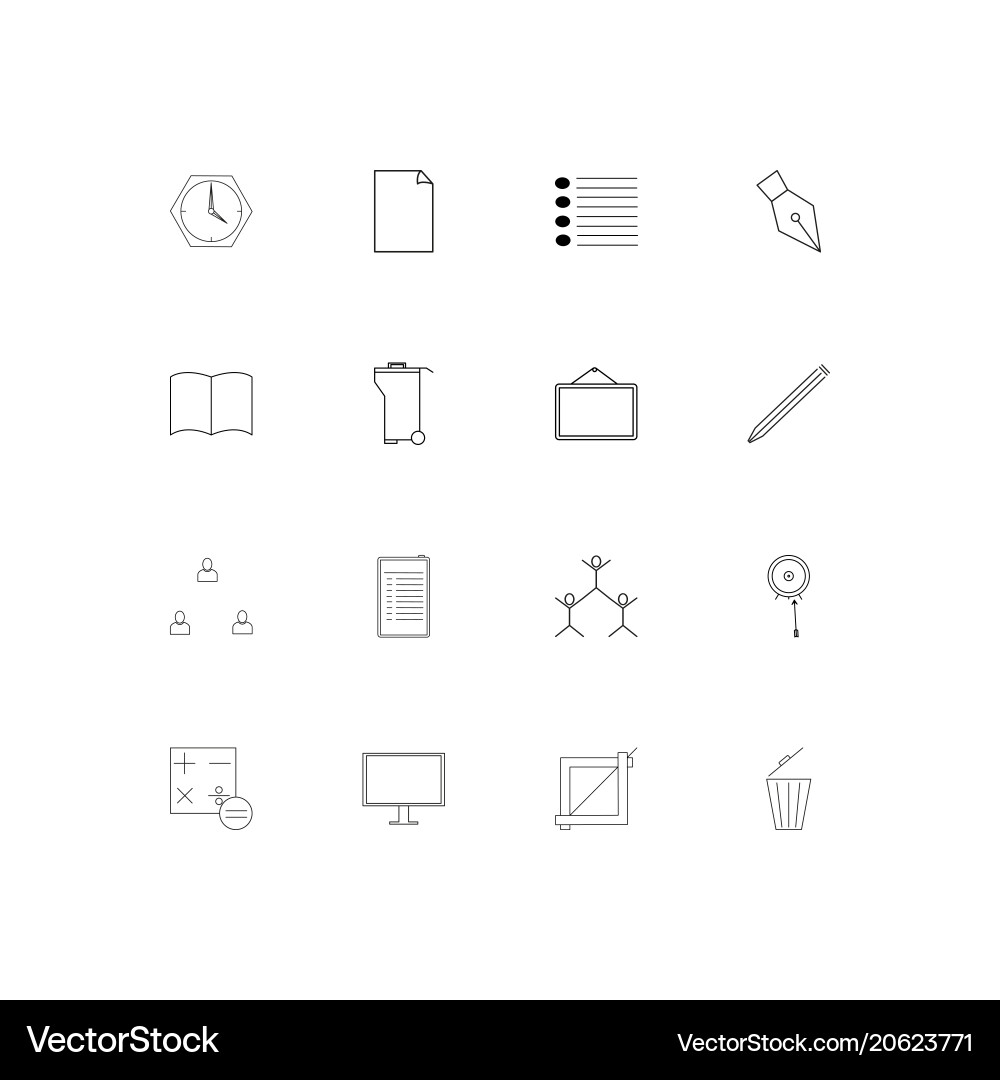 Office simple linear icons set outlined vector image