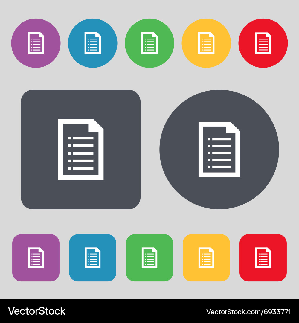 Text file icon sign a set of 12 colored buttons vector image