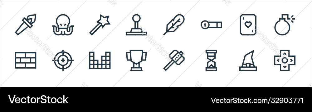 Video game elements line icons linear set quality Video game elements line icons linear set quality vector image