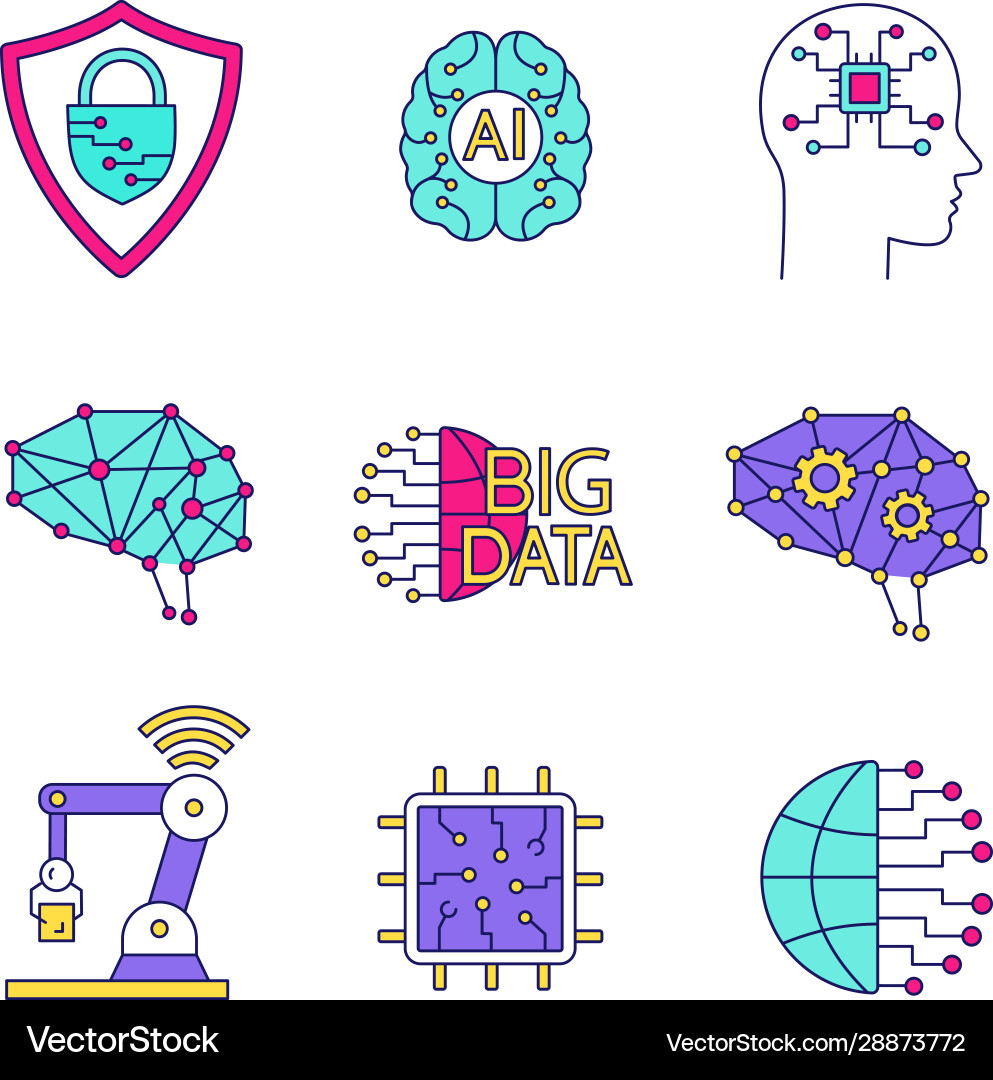 Artificial intelligence color icons set vector image