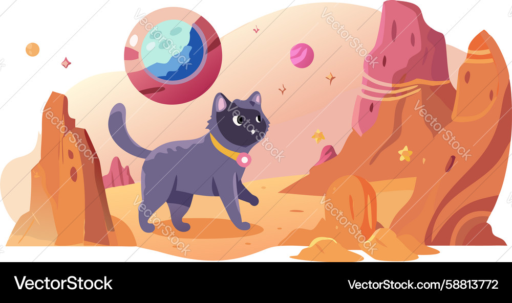 Cats on surreal alien planet with floating Vector Image