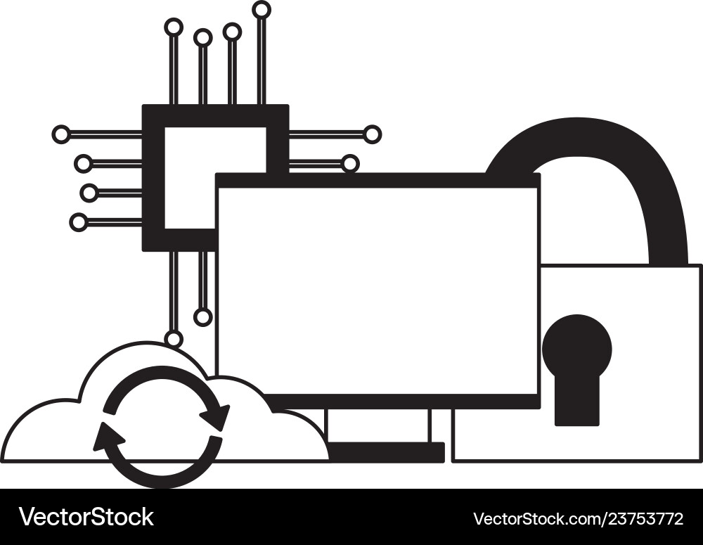 Cloud Computing Monitor Prozessorsicherheit Vektorbild