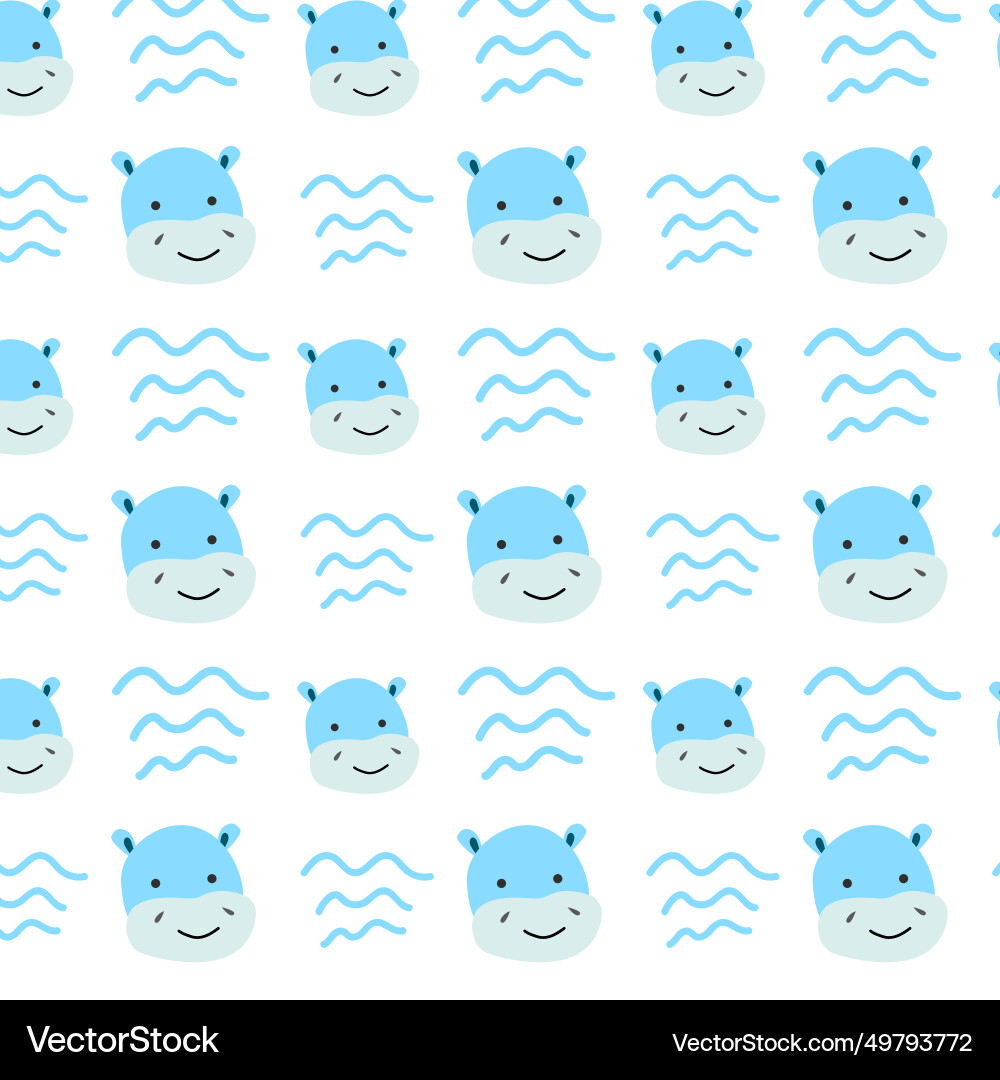 Cute hippo and wave simple shape pattern Cute hippo and wave simple shape pattern Vector Image