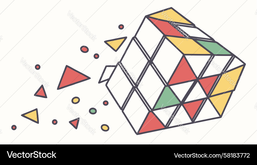 Dynamic Rubik's Cube Explosion Vector Image