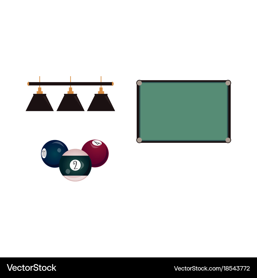 Flat pool billiard objects - table balls lights Vector Image
