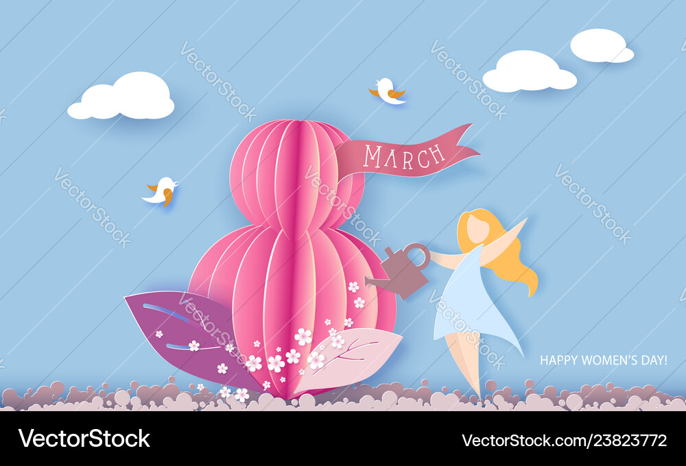 Glückliche Frauen Tag Feiertag Papier Schnittkarte Glückliche Frauen Tag Feiertag Papier Schnittkarte vektorbild