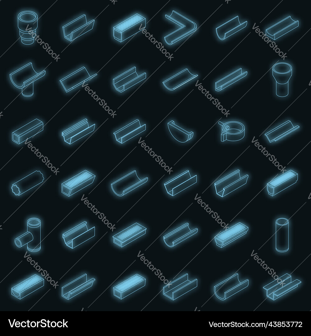 Gutter icons set neon Gutter icons set neon vector image