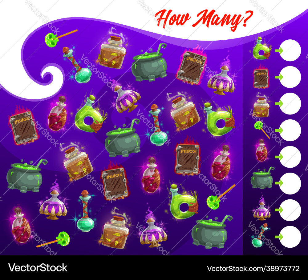 Halloween Counting Puzzle - Magic Objects vector image