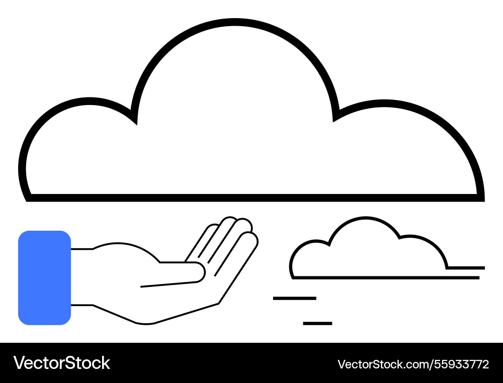 Hand supporting minimalist cloud symbolizing data Hand supporting minimalist cloud symbolizing data vector image