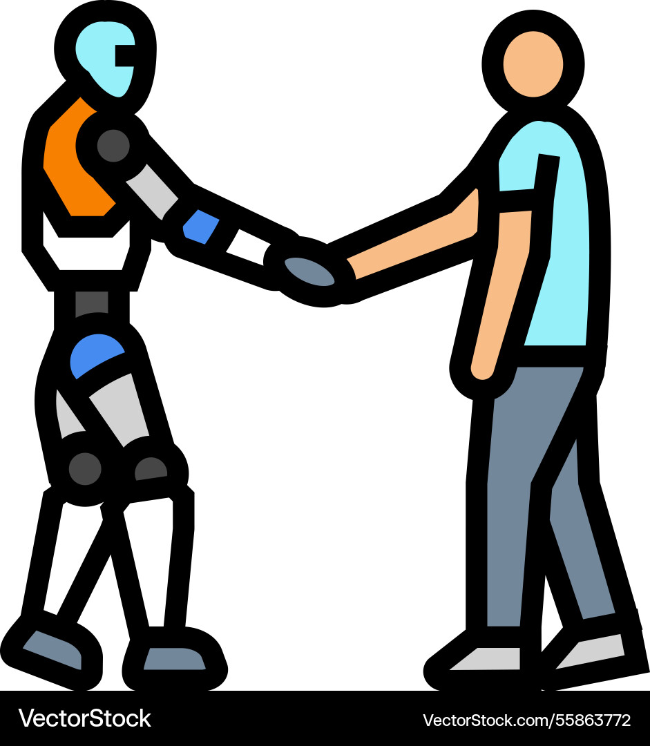 Human robot interaction social robotics color icon Human robot interaction social robotics color icon Vector Image