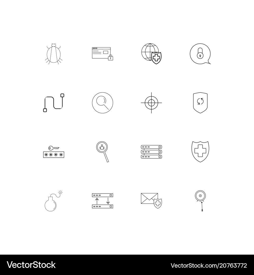 Internet security linear thin icons set outlined vector image