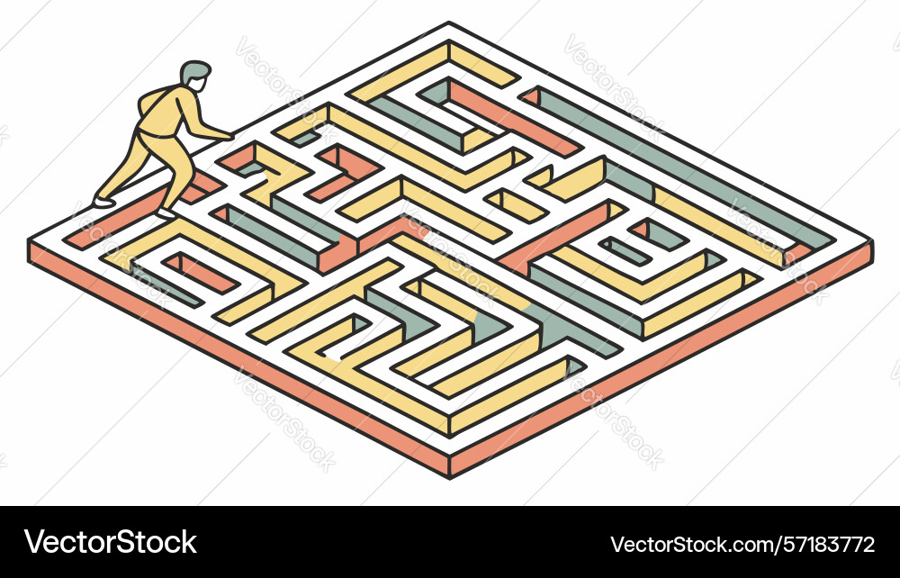Isometric maze puzzle with person navigating vector image
