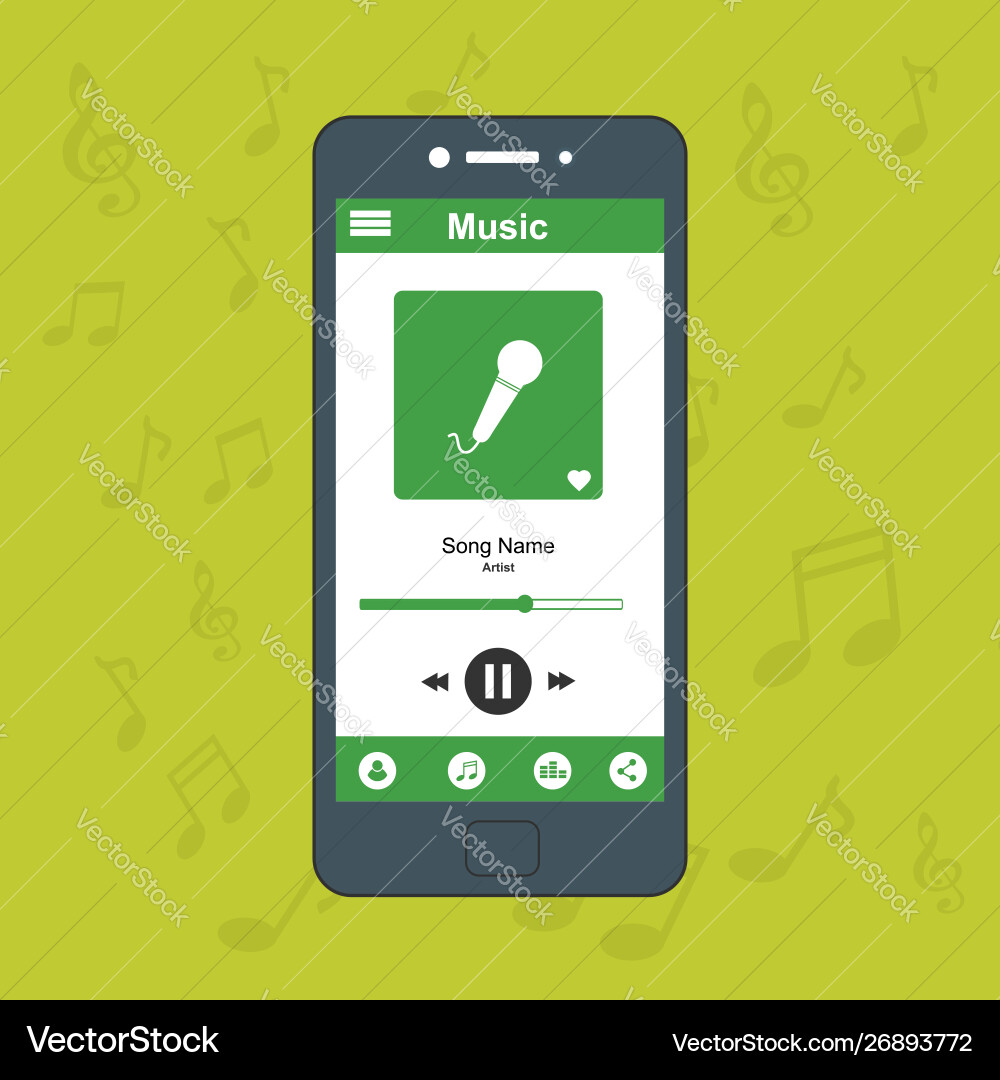 Media player application app template with flat Media player application app template with flat vector image