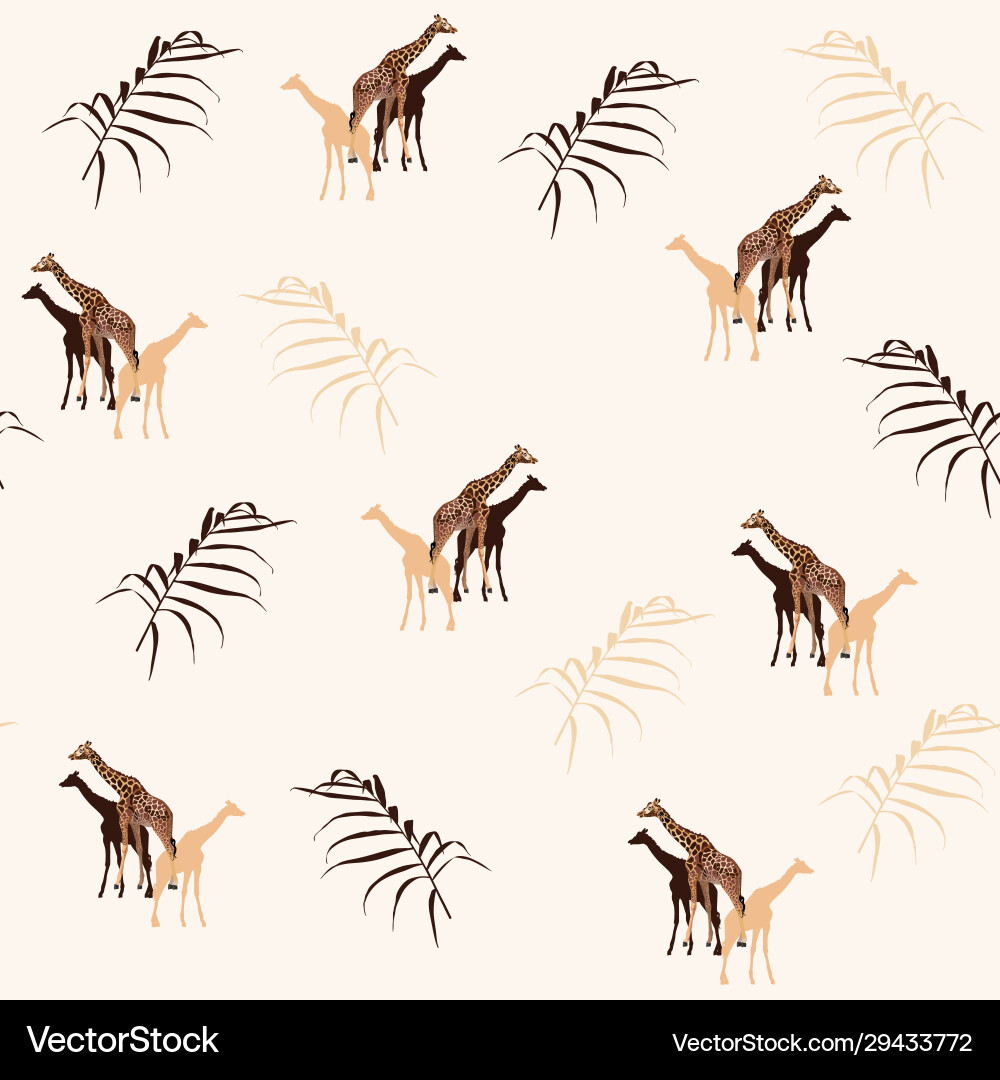 Palm trees leaves silhouette and giraffe Palm trees leaves silhouette and giraffe vector image