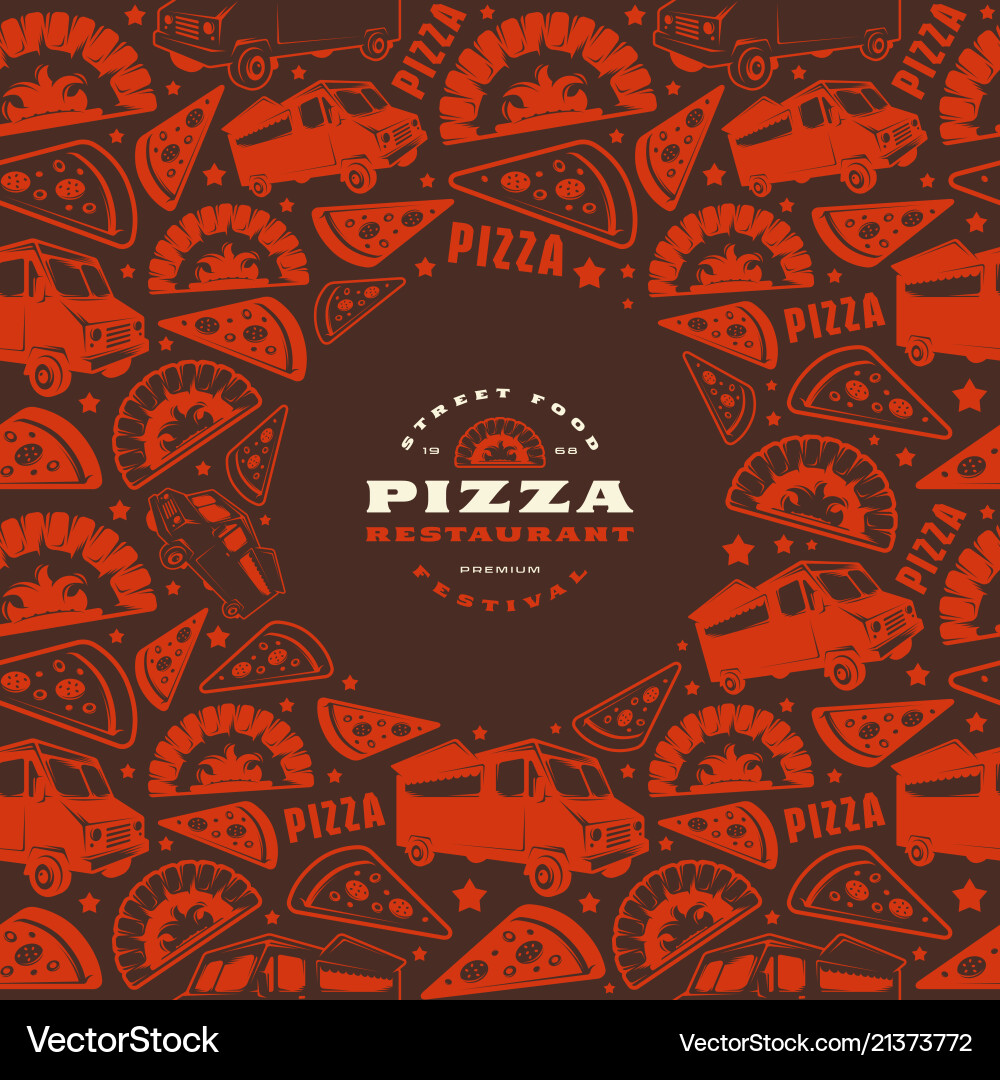 Pizzeria label and frame with pattern Pizzeria label and frame with pattern vector image