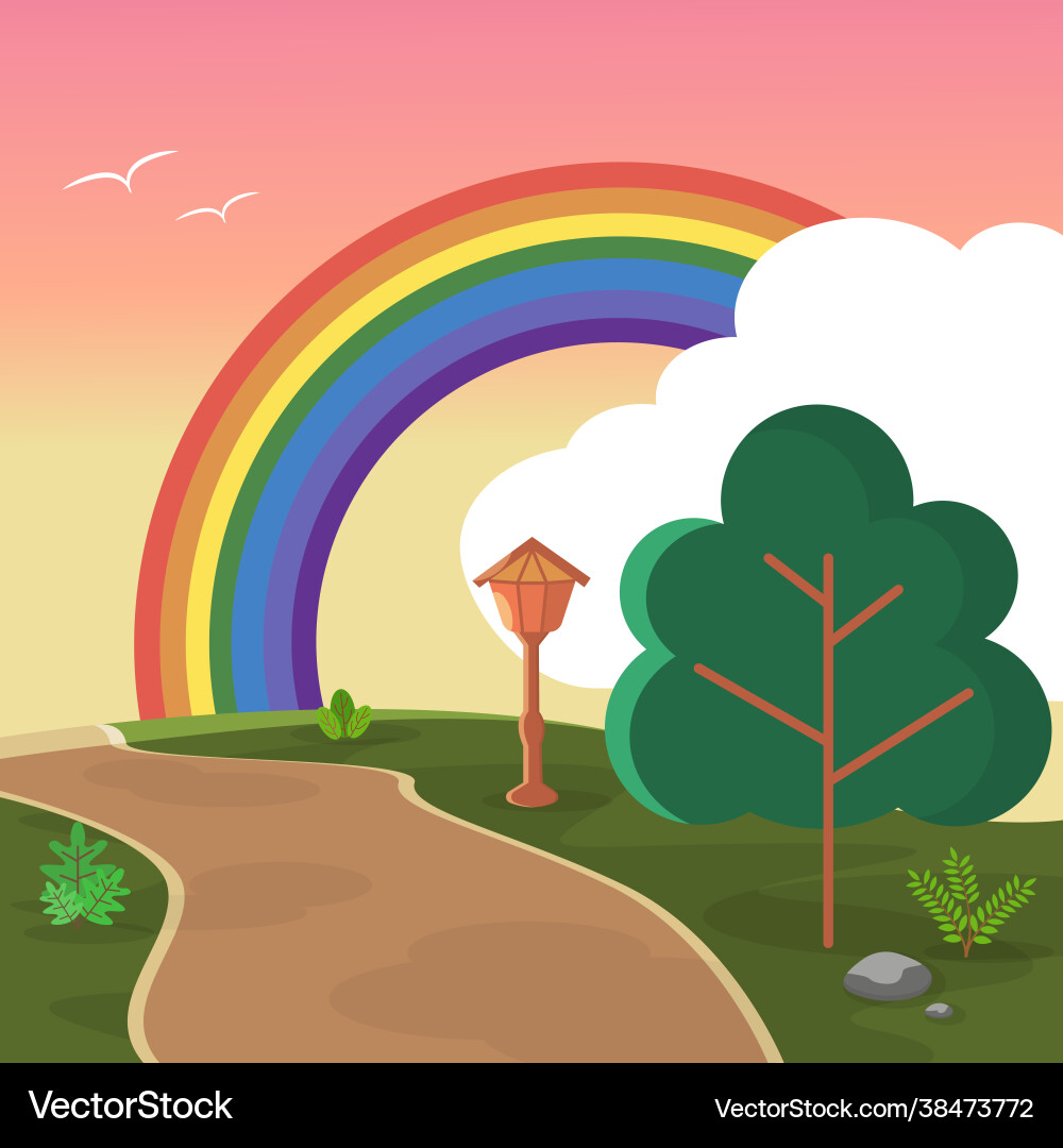 Schöne Regenbogen Sommer Hügel Straße Natur Schöne Regenbogen Sommer Hügel Straße Natur vektorbild
