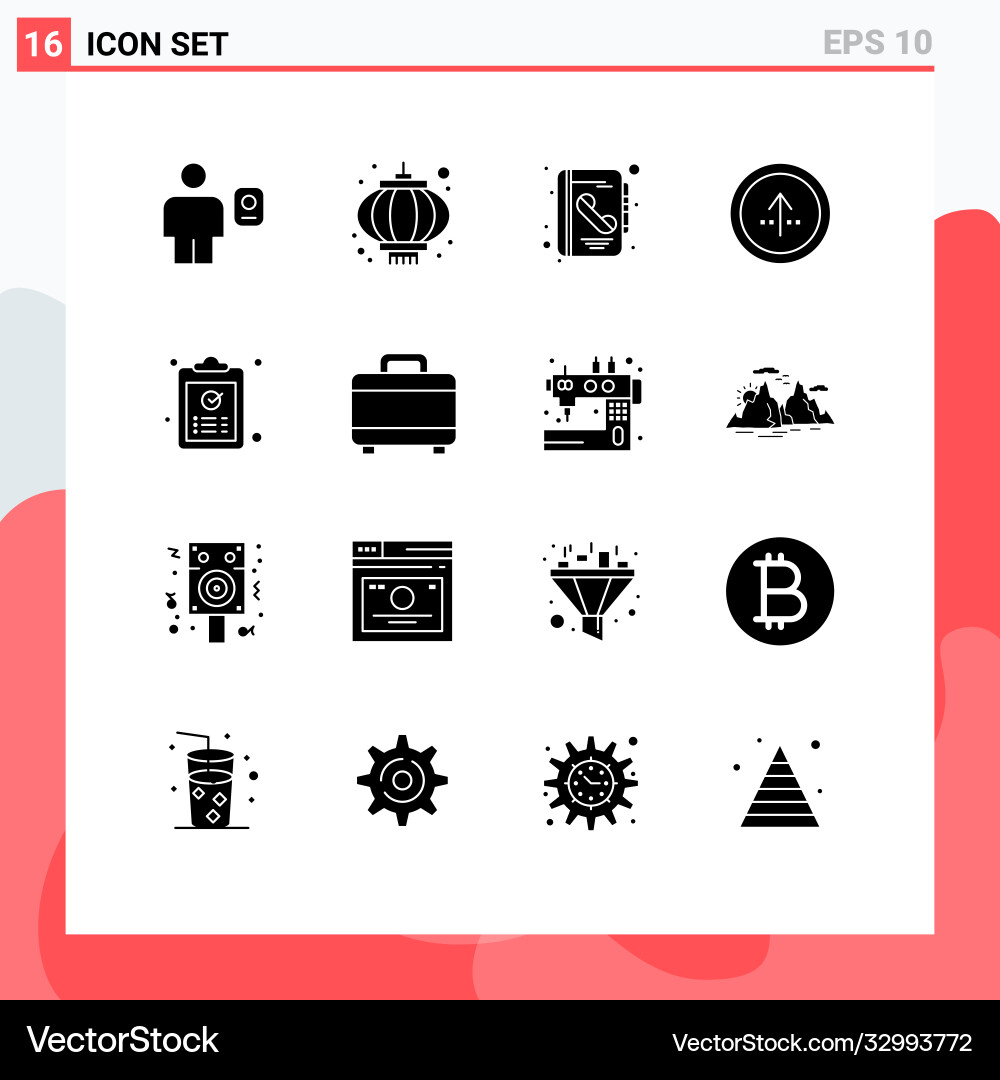 Set 16 solid glyphs on grid for ui direction Vector Image