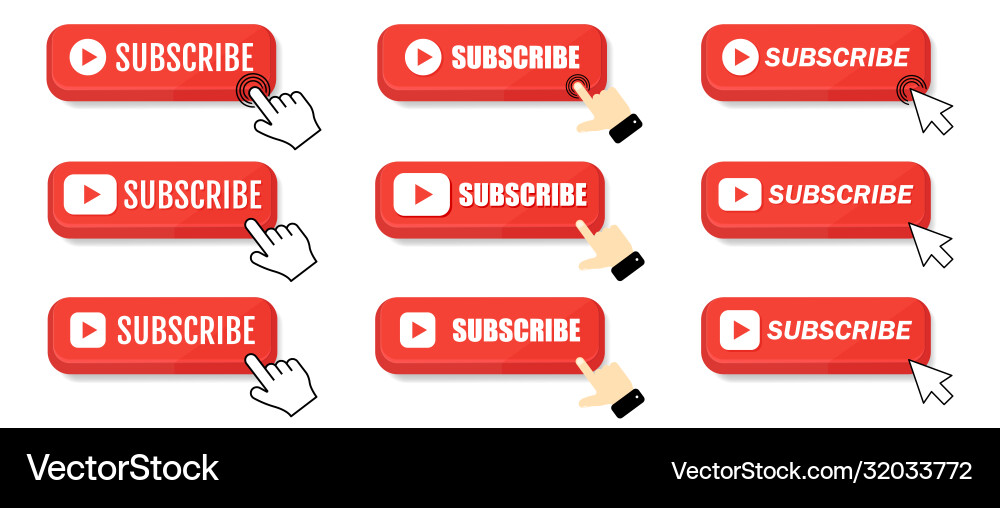 Subscribe call button and hand cursor red Subscribe call button and hand cursor red vector image