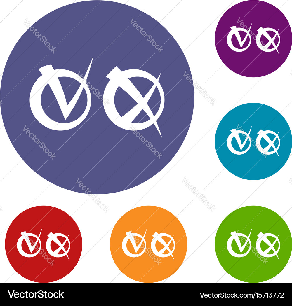 Tick and cross in circles icons set vector image