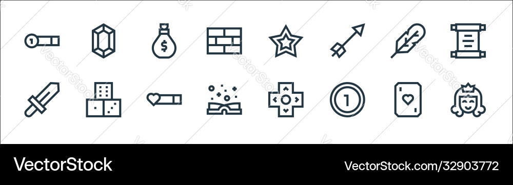 Video game elements line icons linear set quality vector image