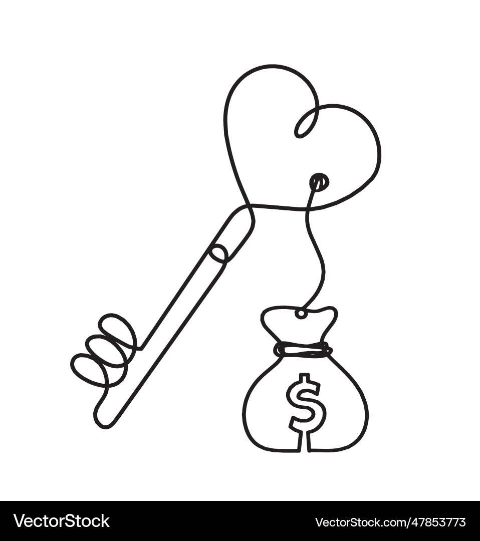 Abstract heart-key with dollar as continuous line vector image